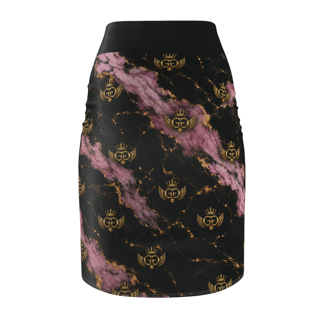GLOW GODDESS Marble Pencil Skirt — Pink & Gold Luxe