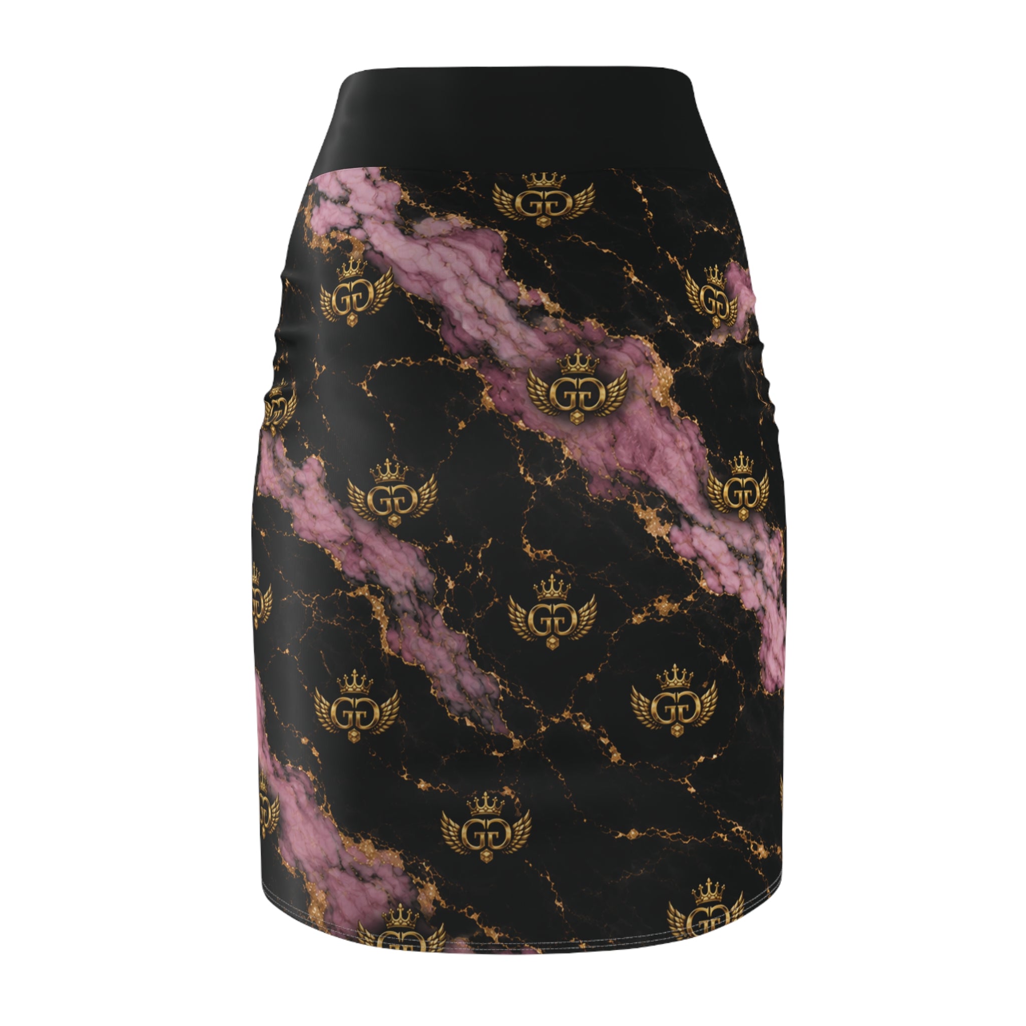 GLOW GODDESS Marble Pencil Skirt — Pink & Gold Luxe