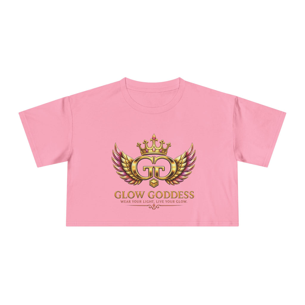 Glow Crest Crop Tee — "Wear Your Light Live Your Glow" Women's Graphic Top