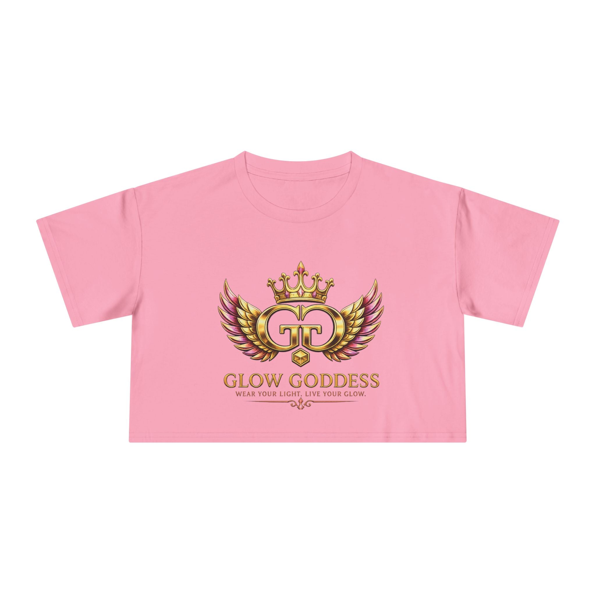 Glow Crest Crop Tee — "Wear Your Light Live Your Glow" Women's Graphic Top