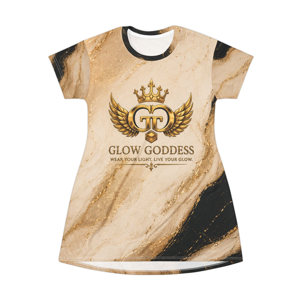 Glow Goddess Marble T-Shirt Dress — 'Wear Your Light, Live Your Glow'