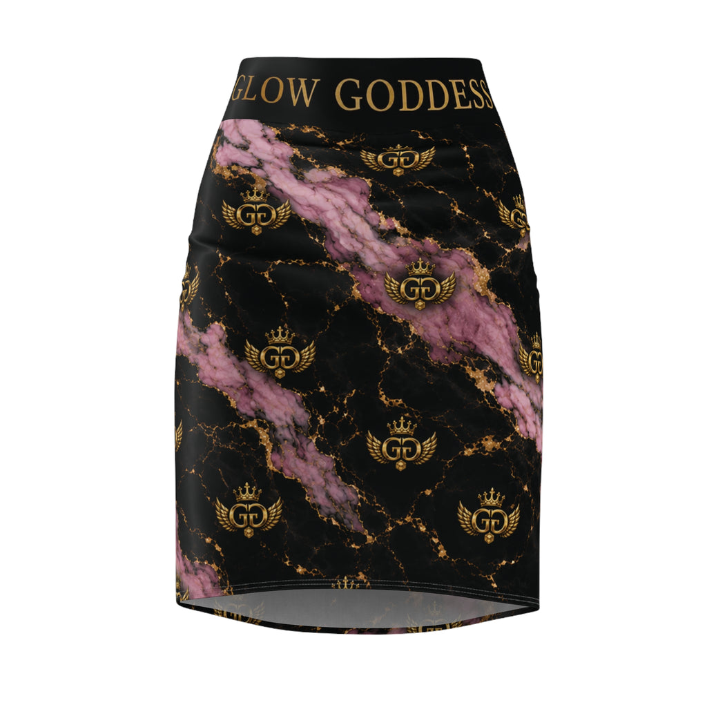 GLOW GODDESS Marble Pencil Skirt — Pink & Gold Luxe