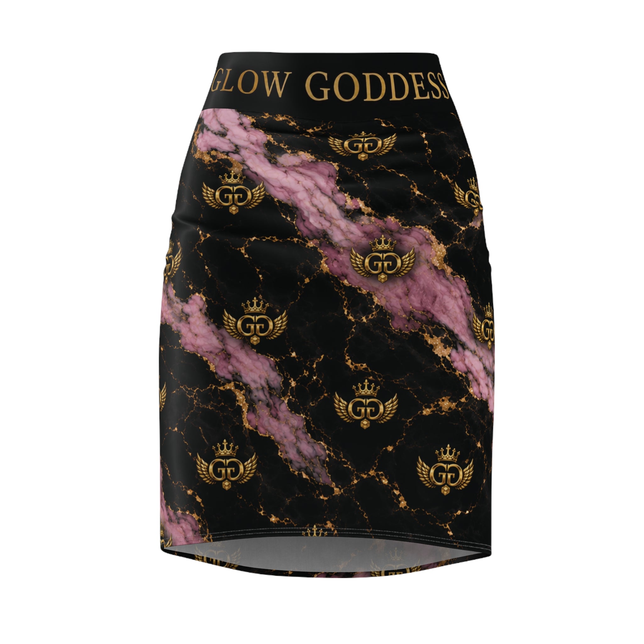 GLOW GODDESS Marble Pencil Skirt — Pink & Gold Luxe