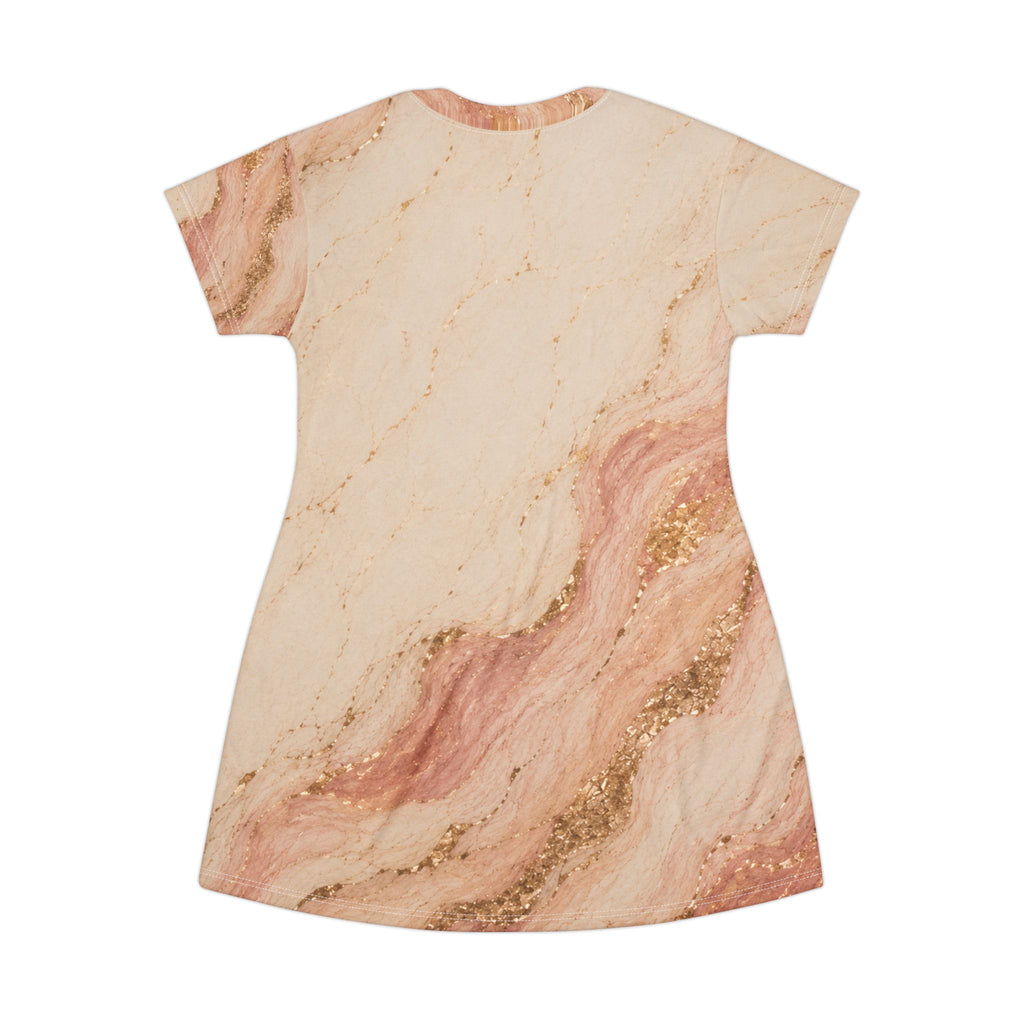 Glow Goddess Marble T-Shirt Dress — "Glow Goddess" Logo AOP
