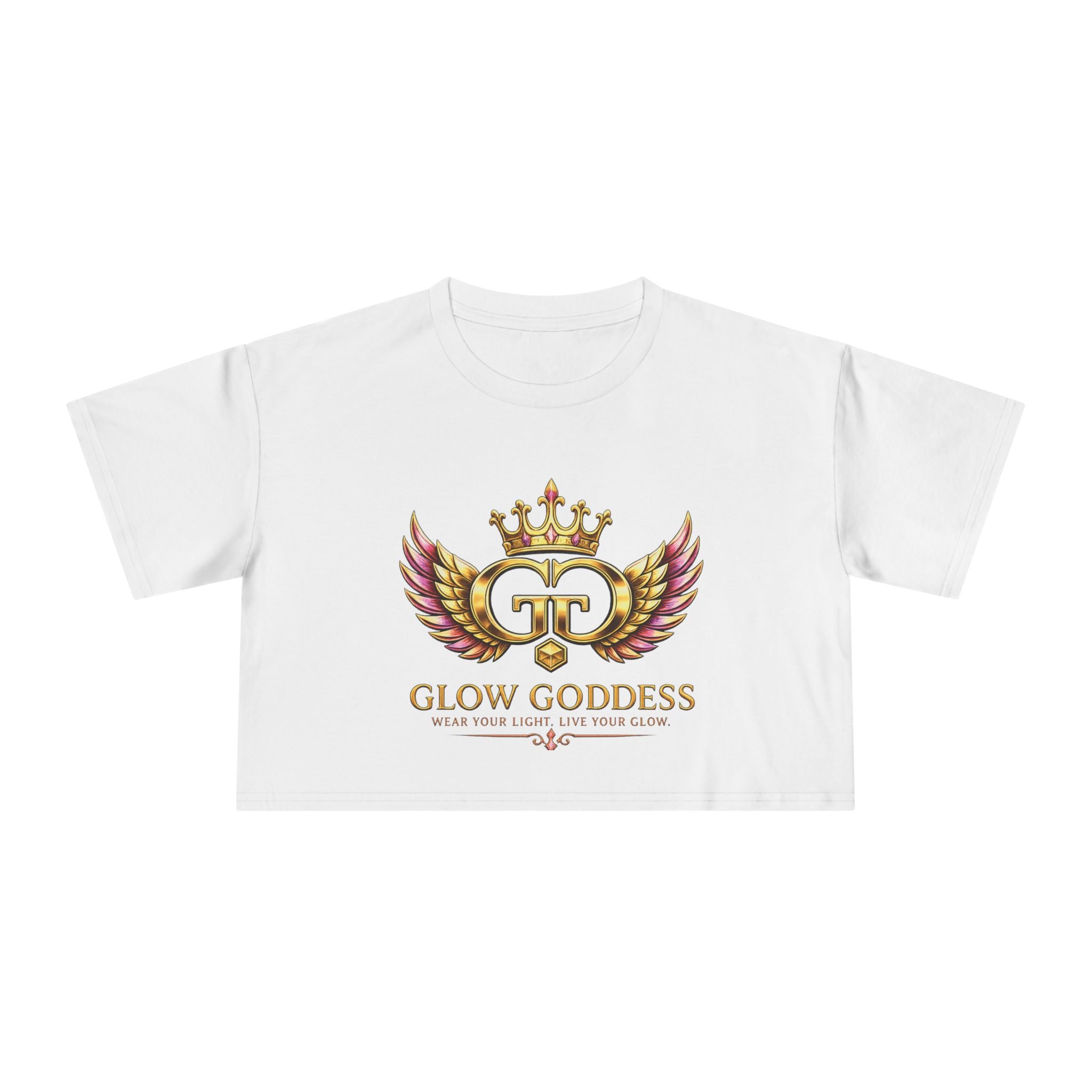 Glow Crest Crop Tee — "Wear Your Light Live Your Glow" Women's Graphic Top