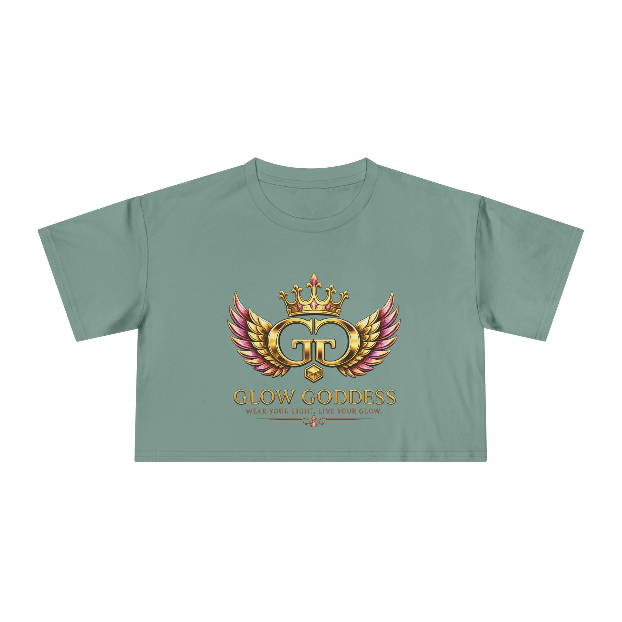 Glow Crest Crop Tee — "Wear Your Light Live Your Glow" Women's Graphic Top