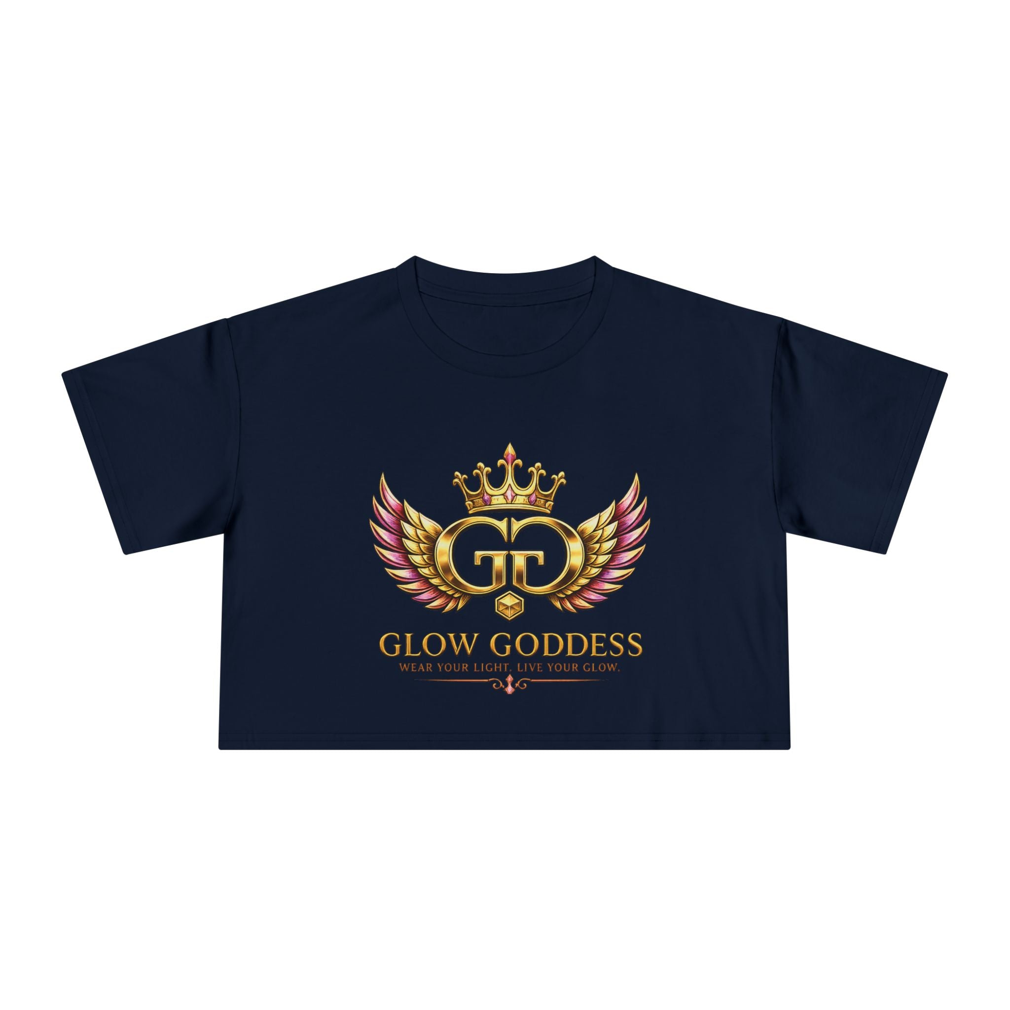 Glow Crest Crop Tee — "Wear Your Light Live Your Glow" Women's Graphic Top