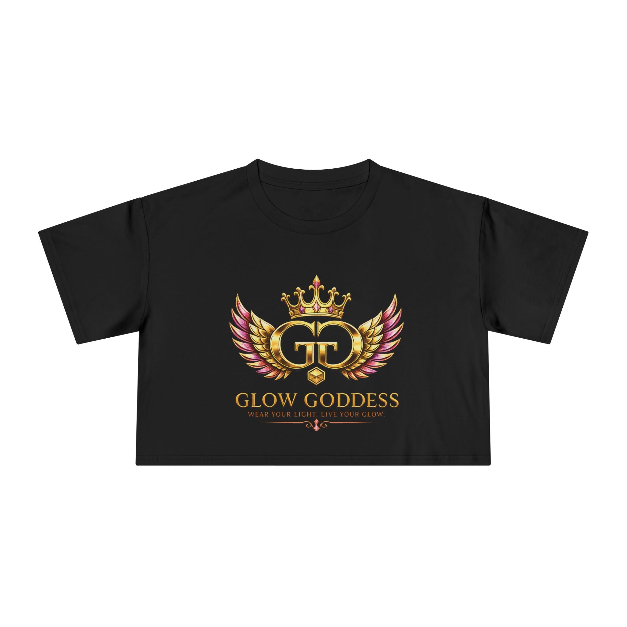 Glow Crest Crop Tee — "Wear Your Light Live Your Glow" Women's Graphic Top