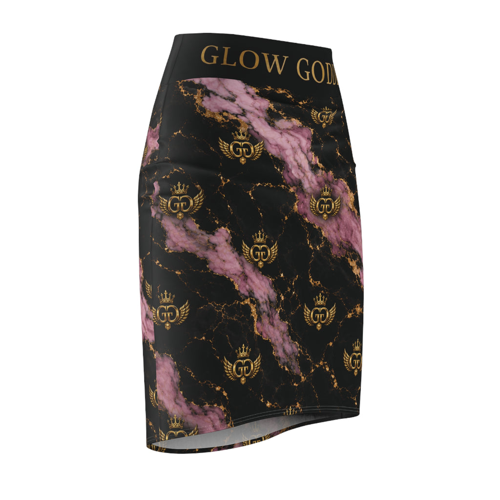 GLOW GODDESS Marble Pencil Skirt — Pink & Gold Luxe