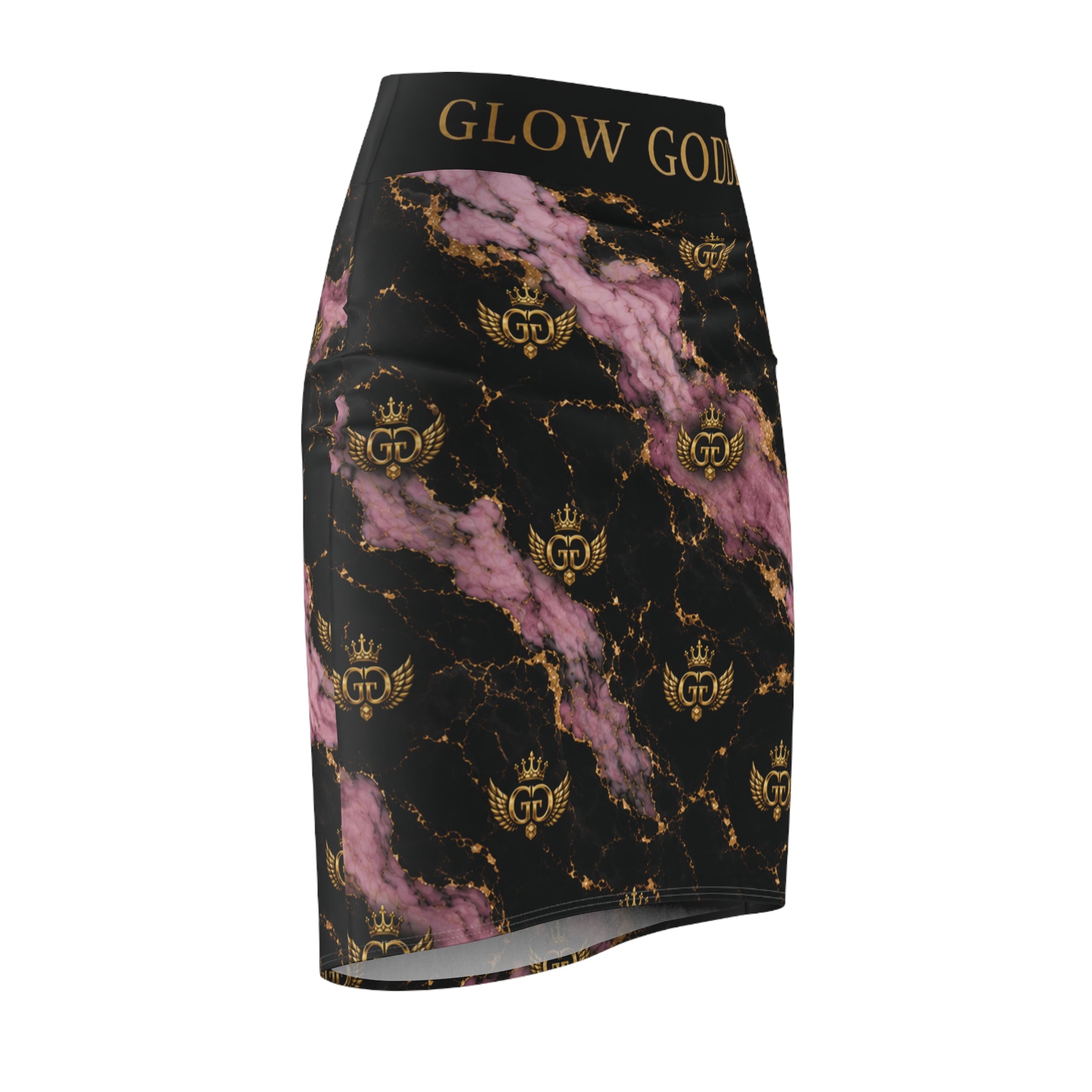GLOW GODDESS Marble Pencil Skirt — Pink & Gold Luxe