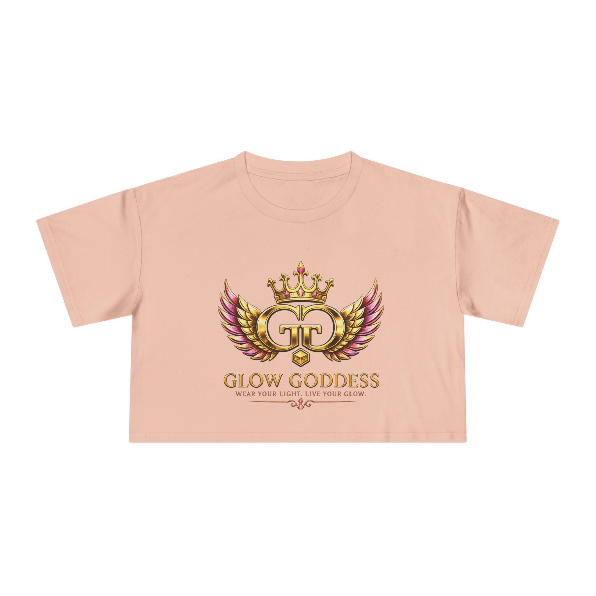 Glow Crest Crop Tee — "Wear Your Light Live Your Glow" Women's Graphic Top